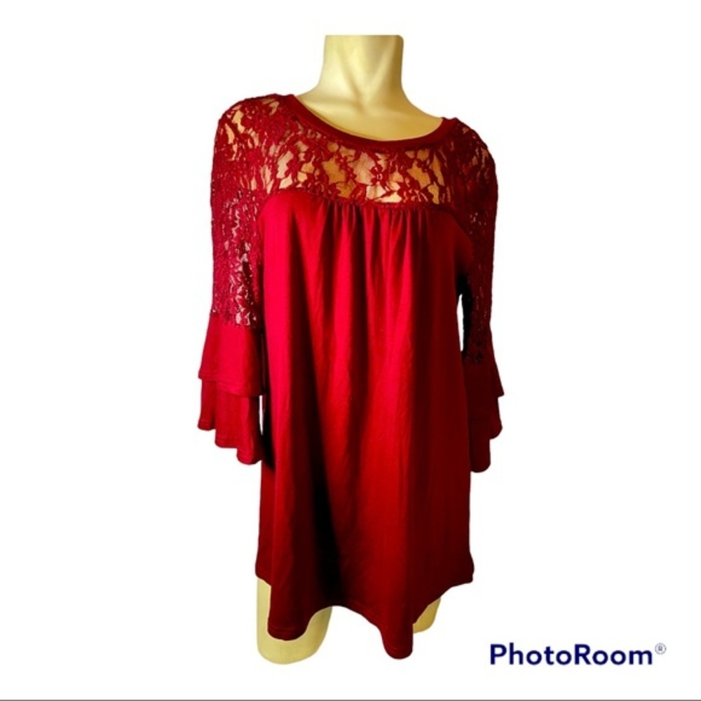 Women’s Maroon Lacey Top, 3/4 Sleeves Blouse Size Large